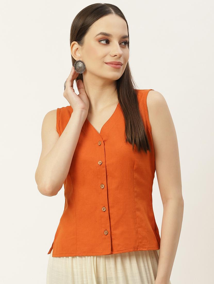 women orange v-neck blouse - 20009546 - Zoom Image - 0