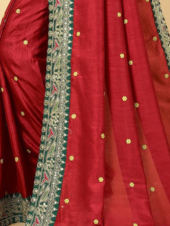 red embroidered saree with blouse - 20009689 - Standard Image - 3