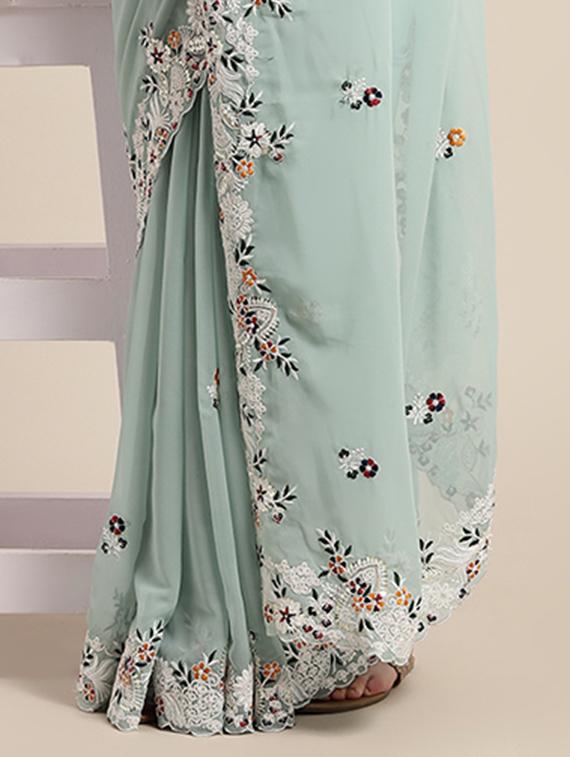 women's embroidered saree with blouse - 20009733 - Standard Image - 3
