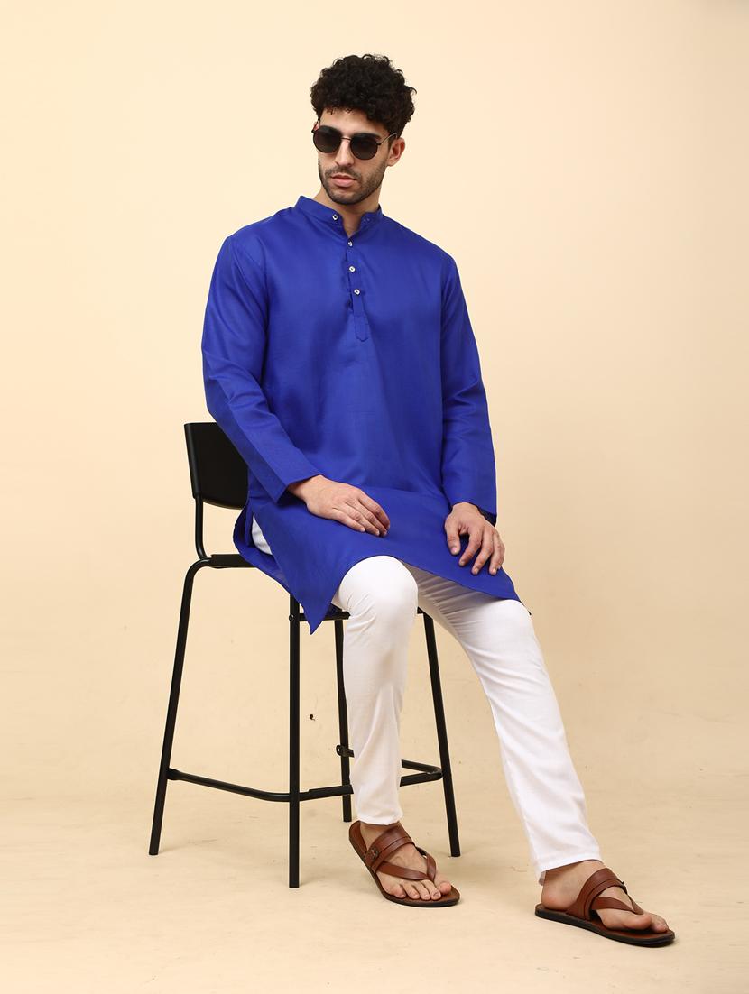 mandarin neck solid long kurta - 20009744 - Standard Image - 3