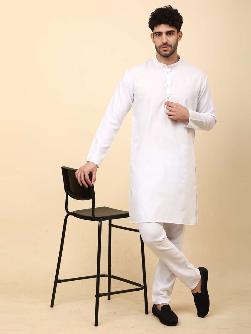 mandarin neck solid long kurta - 20009748 -  Standard Image - 3