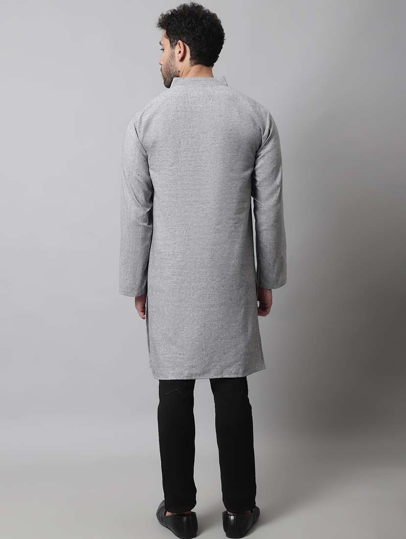 mandarin neck solid long kurta - 20009824 -  Standard Image - 3