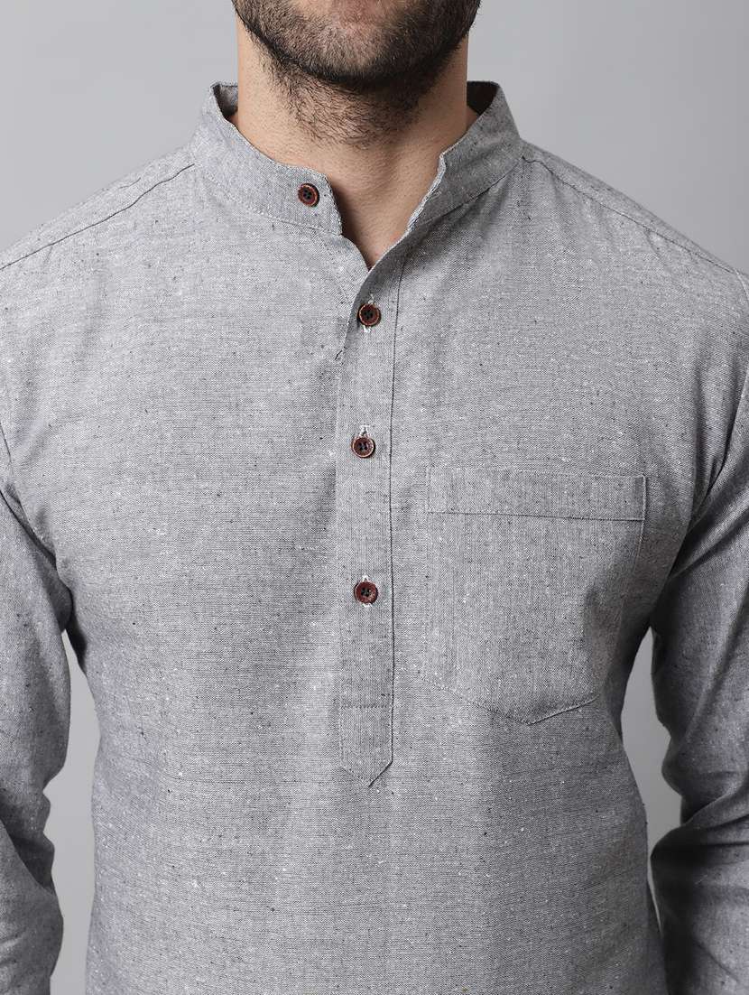 mandarin neck solid long kurta - 20009824 -  Standard Image - 5