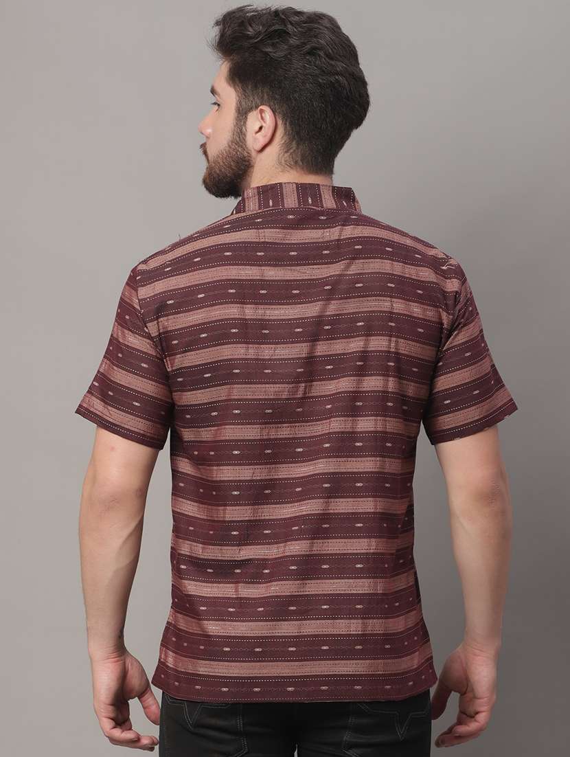 mandarin neck striped short kurta - 20009829 -  Standard Image - 3