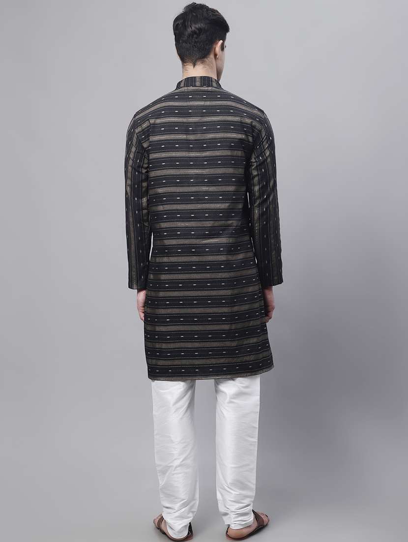 mandarin neck striped long kurta - 20009832 -  Standard Image - 3