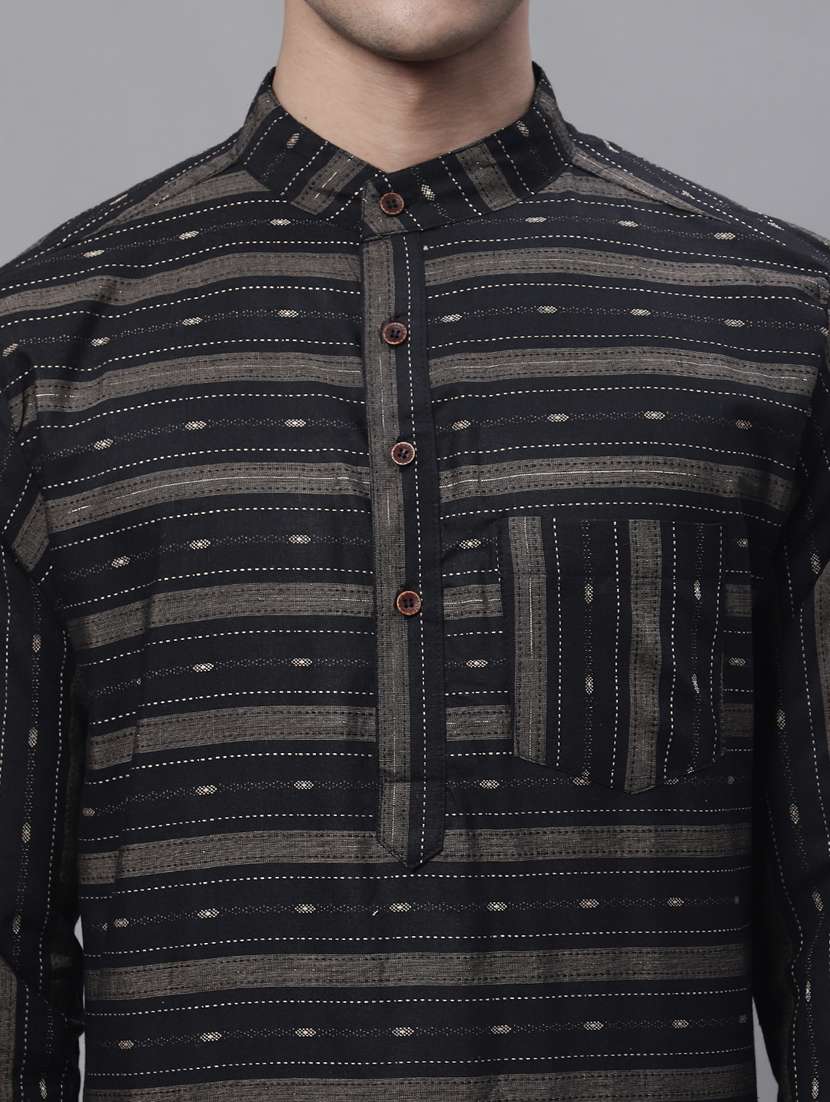 mandarin neck striped long kurta - 20009832 -  Standard Image - 5