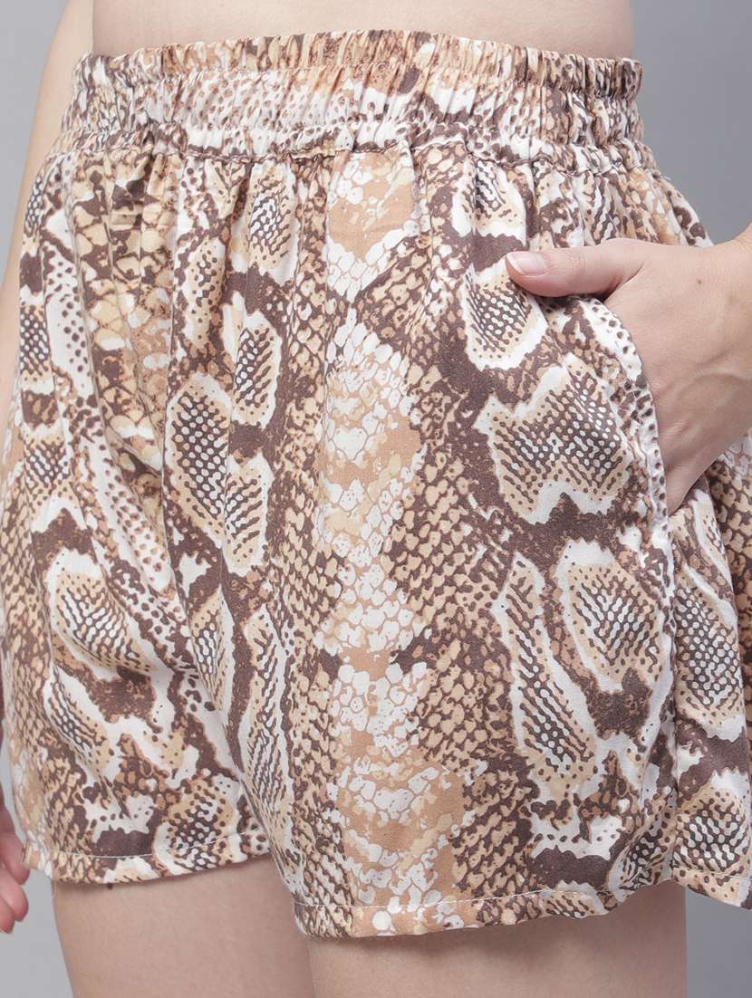 brown animal print three quater sleeves shorts set - 20010358 -  Standard Image - 5