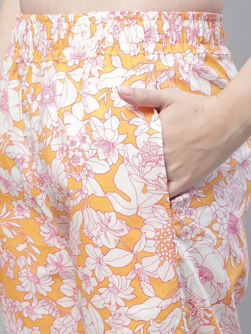 orange floral print three quater sleeves pyjama set   - 20010360 -  Standard Image - 5