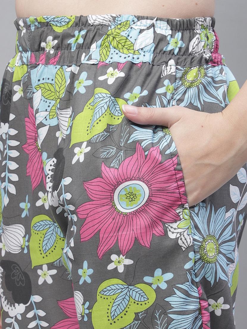 grey floral print short sleeves pyjama set - 20010361 - Standard Image - 5