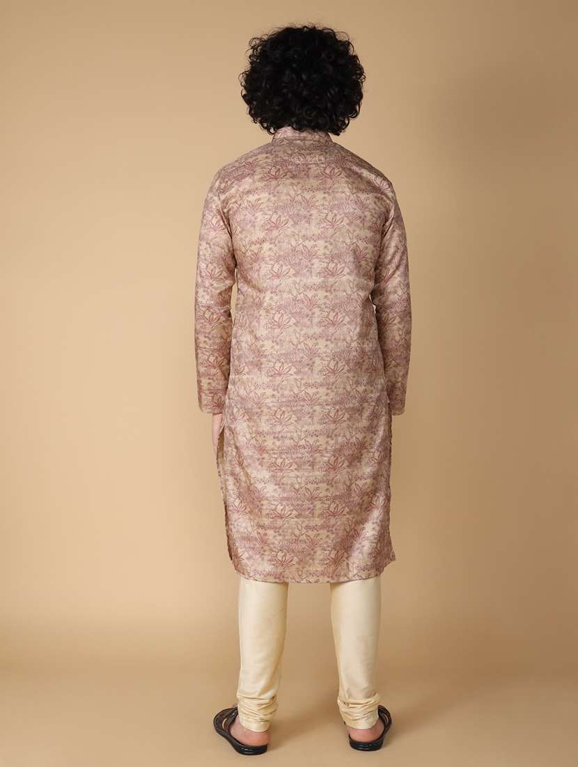 men printed mandarin neck long kurta - 20011611 -  Standard Image - 3