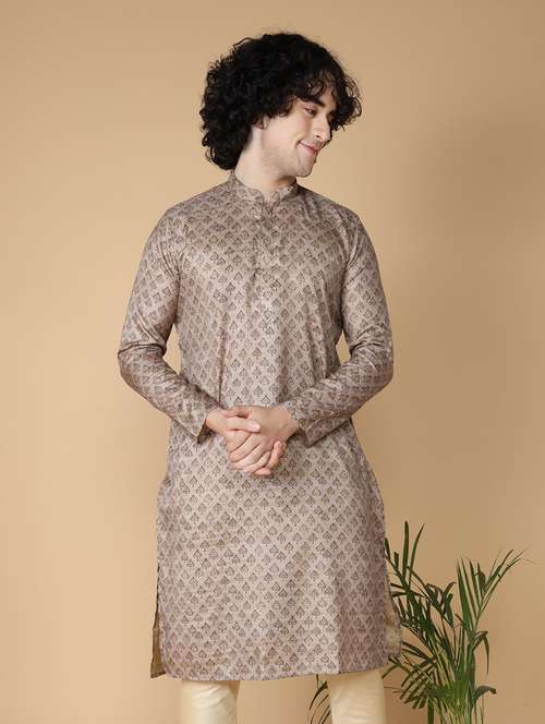 mandarin neck printed long kurta - 20011613 - Standard Image - 0