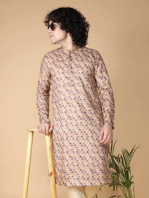 mandarin neck printed long kurta - 20011618 -  Standard Image - 0