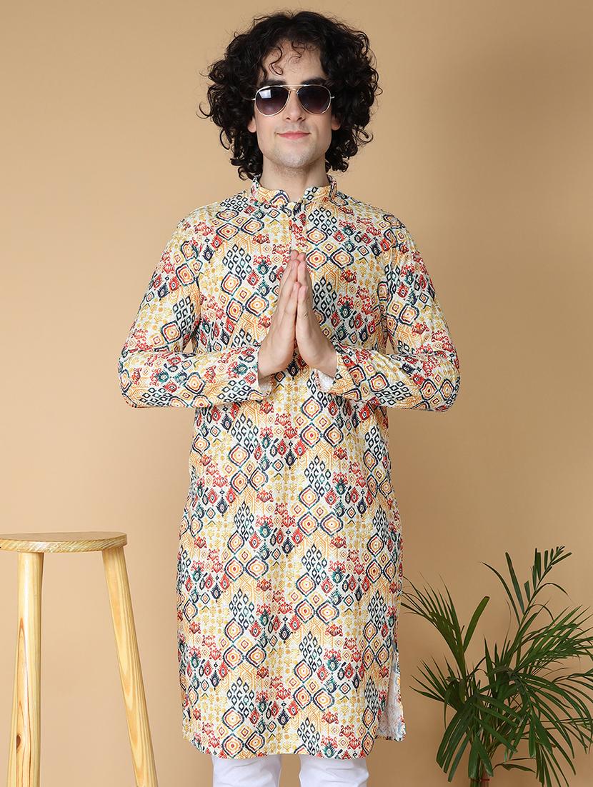 men printed mandarin neck long kurta - 20011625 - Zoom Image - 0