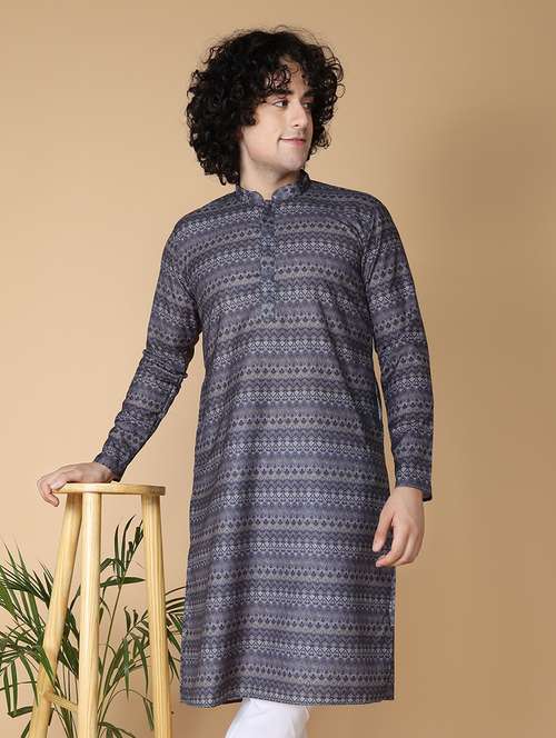 mandarin neck printed long kurta - 20011628 - Standard Image - 0