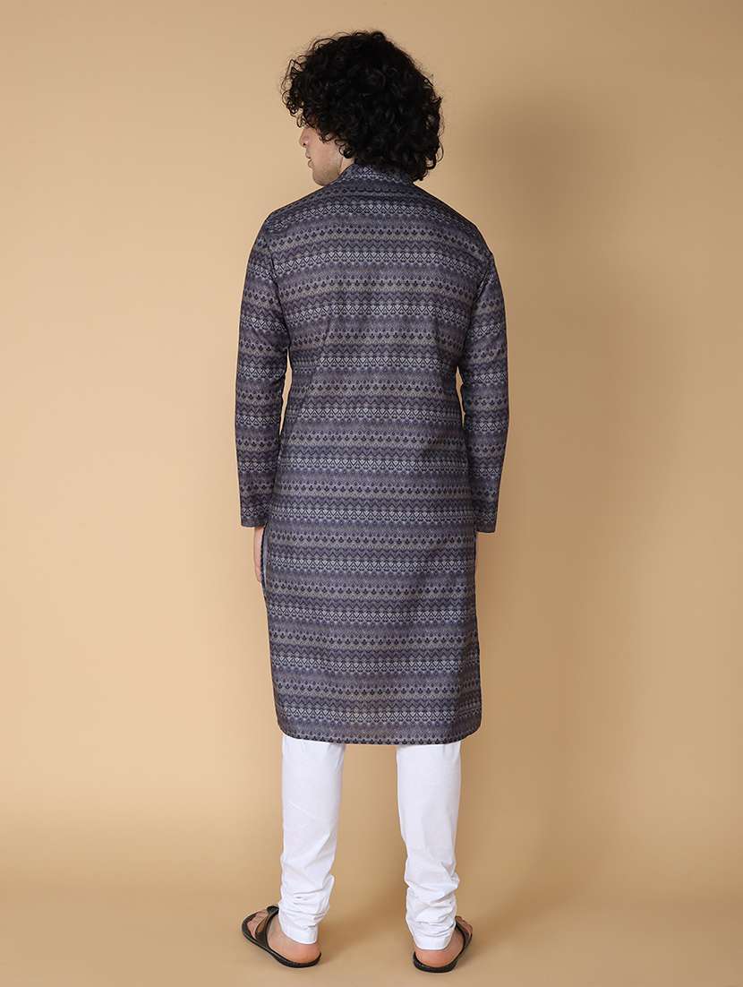 mandarin neck printed long kurta - 20011628 - Standard Image - 3