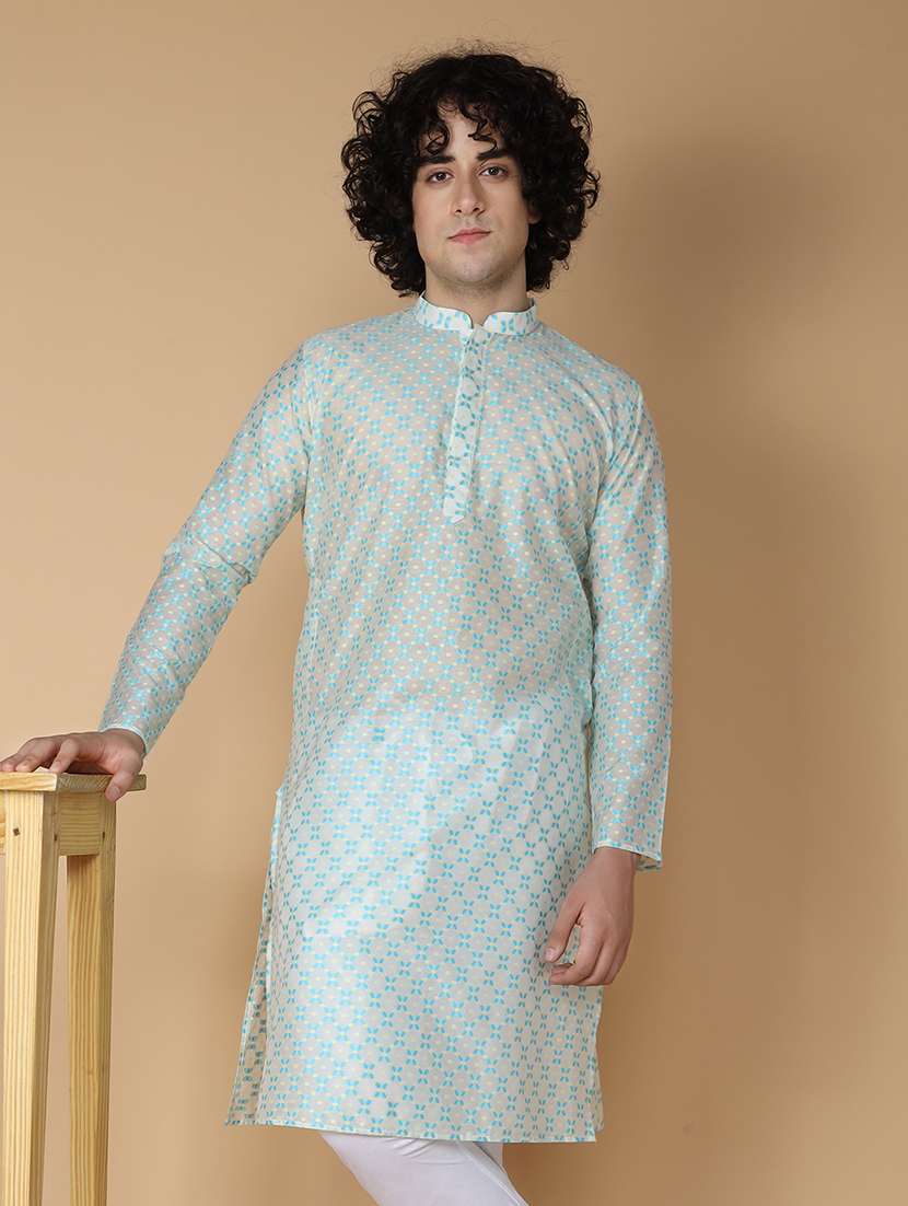 mandarin neck self design long kurta - 20011632 - Zoom Image - 0
