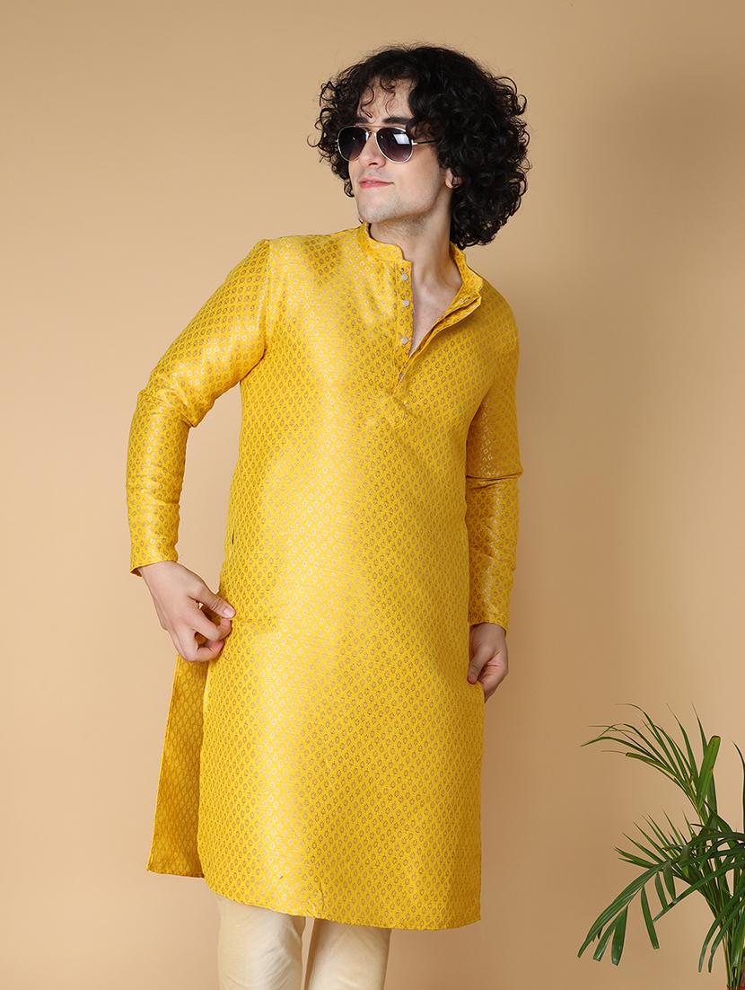 mandarin neck self design long kurta