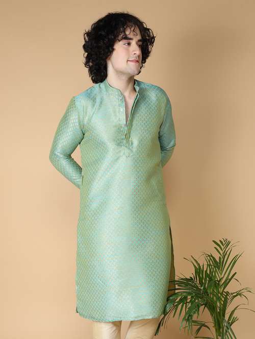 mandarin neck self design long kurta - 20011642 - Standard Image - 0