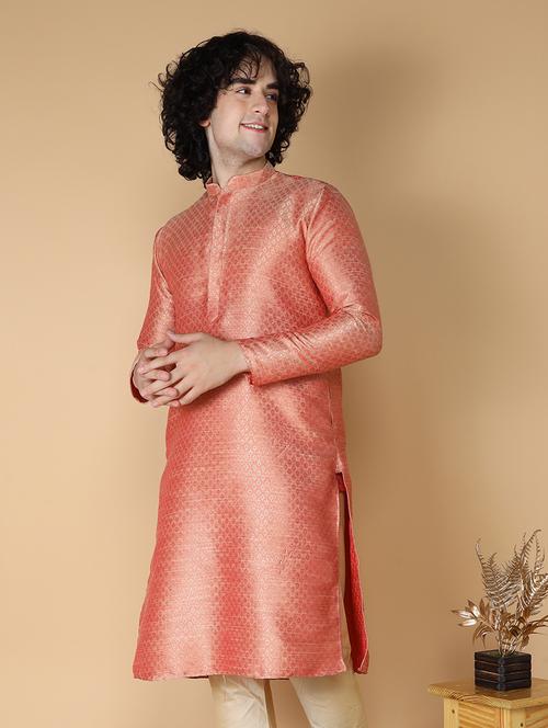 mandarin neck self design long kurta - 20011644 - Standard Image - 0