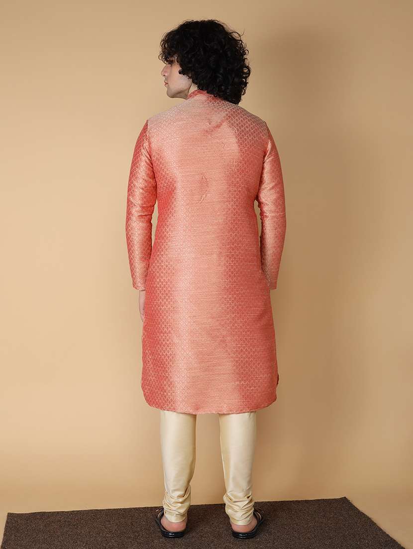 mandarin neck self design long kurta - 20011644 - Standard Image - 3