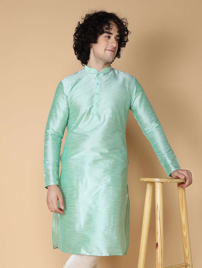 mandarin neck solid long kurta - 20011645 - Zoom Image - 0