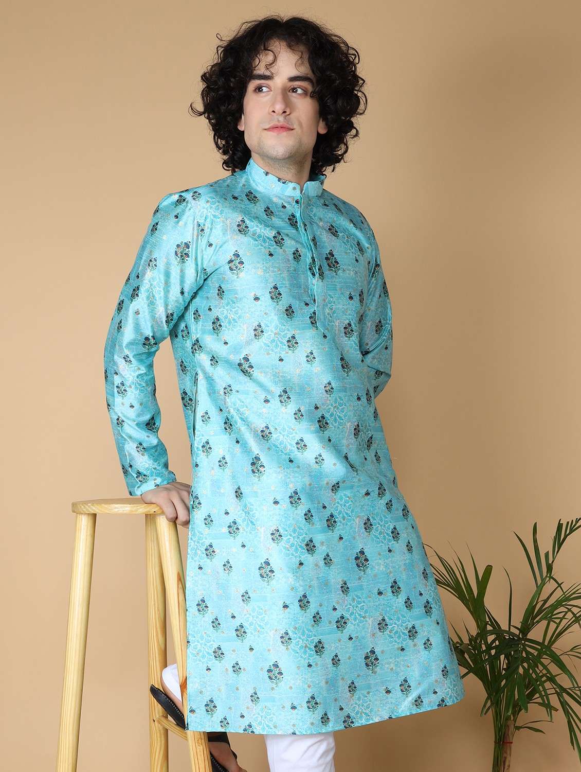 mandarin neck printed long kurta