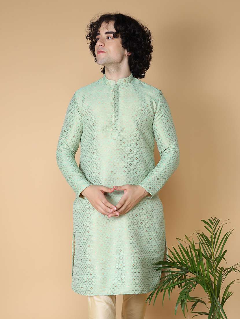 mandarin neck self design long kurta