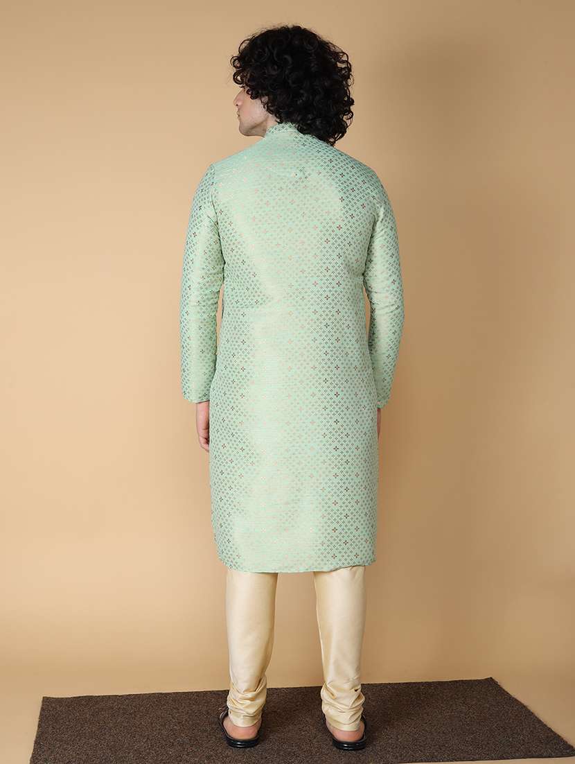 mandarin neck self design long kurta - 20011659 -  Standard Image - 3