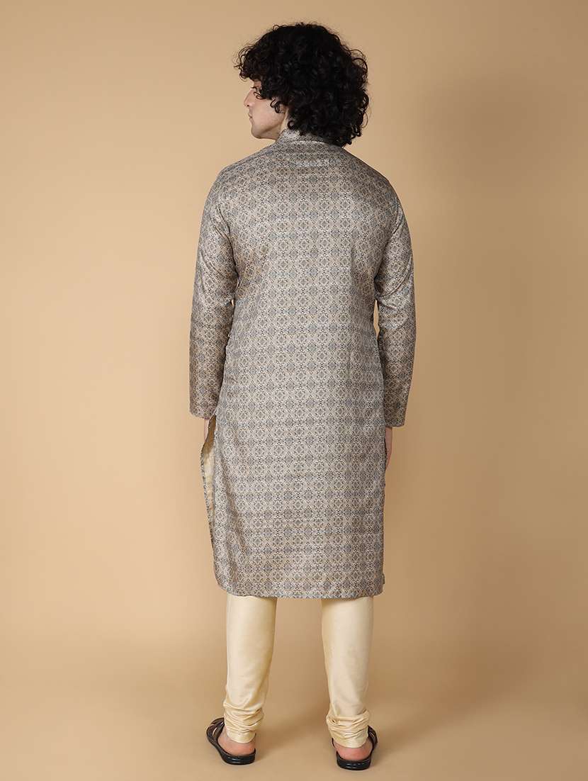 mandarin neck printed long kurta - 20011669 - Standard Image - 3