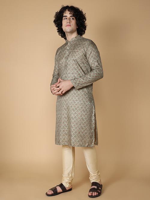 green pure silk kurta pyjama ethnic wear set - 20011729 - Standard Image - 0