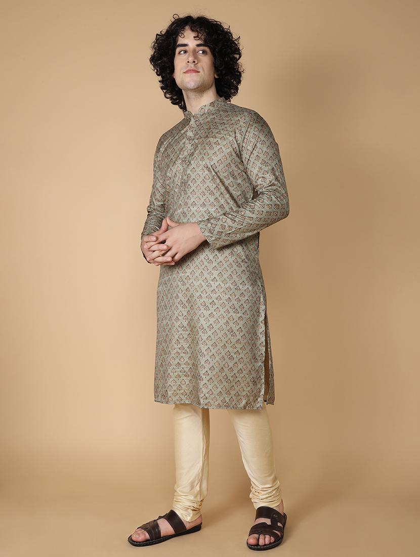 green pure silk kurta pyjama ethnic wear set - 20011729 - Zoom Image - 0