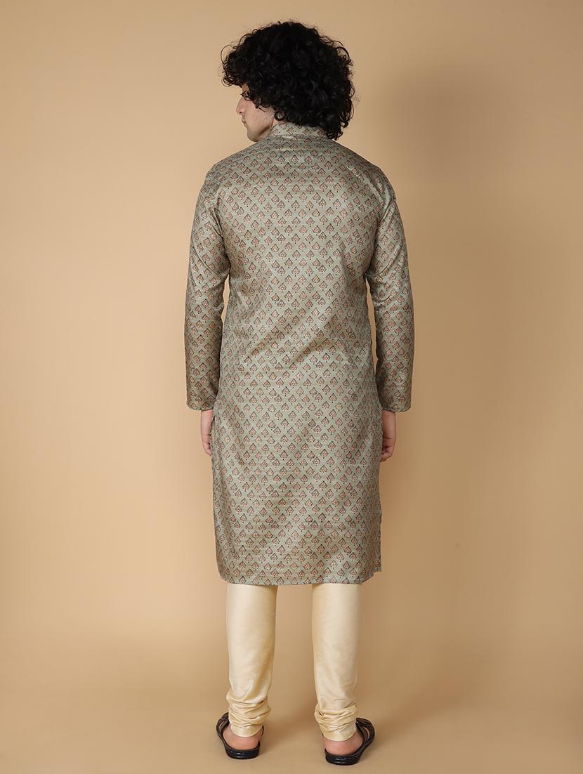 green pure silk kurta pyjama ethnic wear set - 20011729 - Standard Image - 3