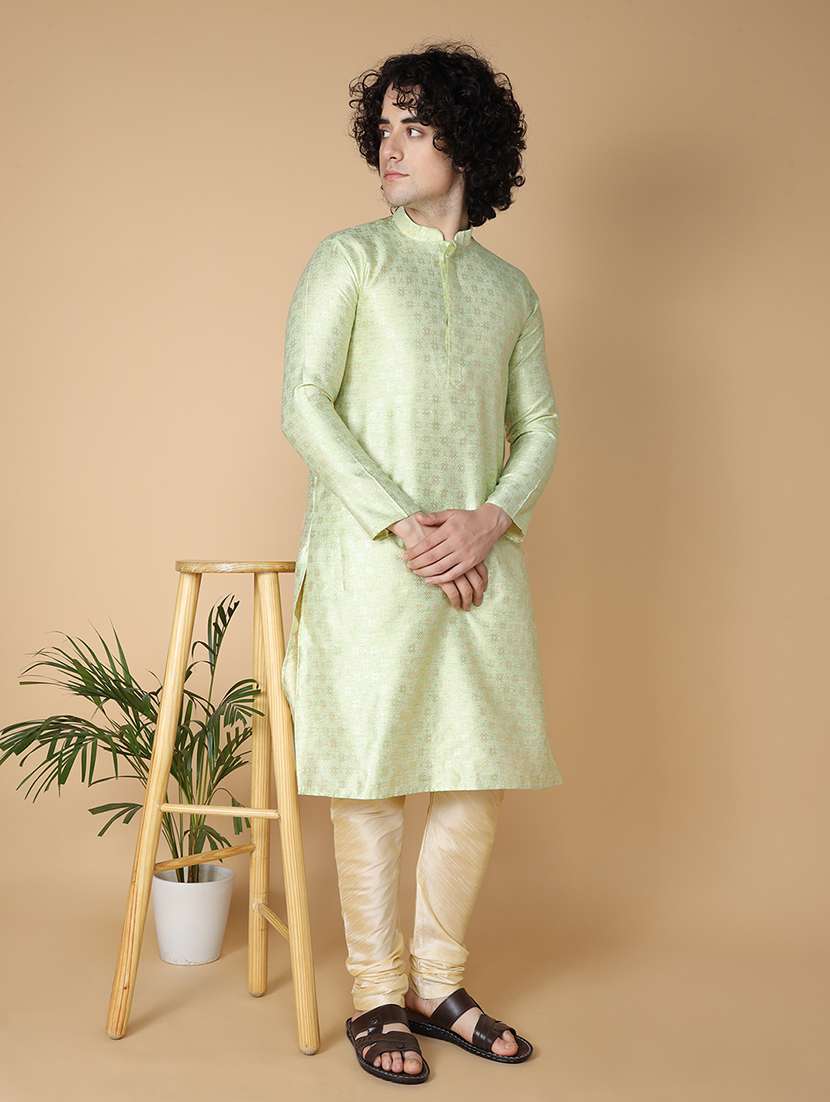 green pure silk kurta pyjama ethnic wear set - 20011742 - Zoom Image - 0
