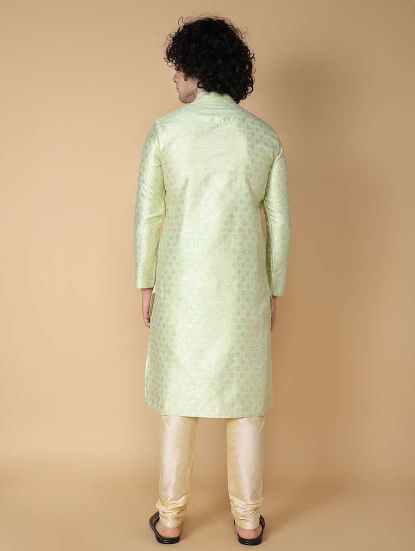 green pure silk kurta pyjama ethnic wear set - 20011742 - Standard Image - 3