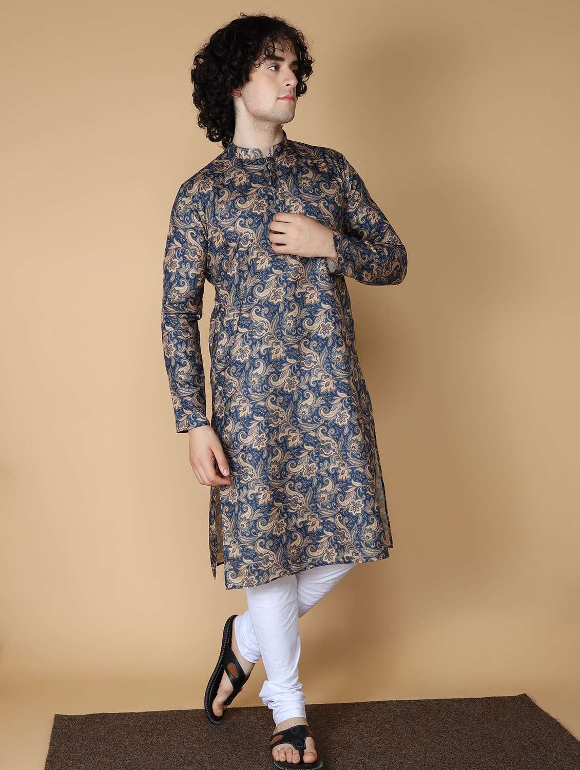 men printed kurta churidar ethnic wear set - 20011744 -  Zoom Image - 0