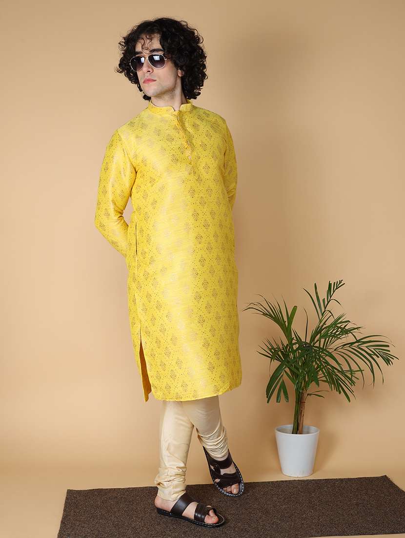 men self design kurta churidar ethnic wear set