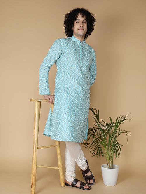 blue pure silk kurta pyjama ethnic wear set - 20011759 -  Standard Image - 0