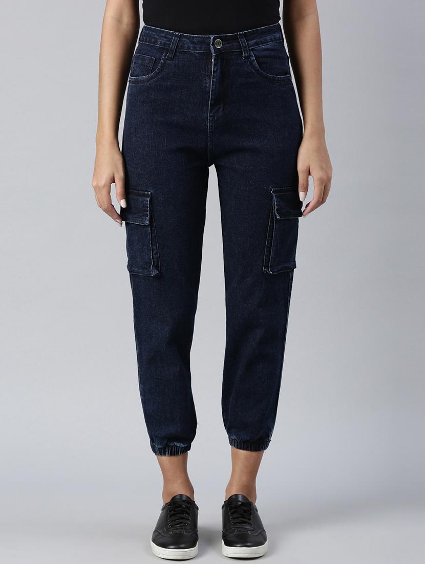 women plain blue cargos - 20011890 - Zoom Image - 0