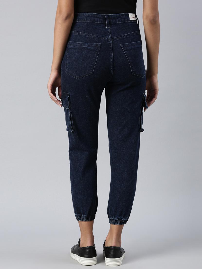 women plain blue cargos - 20011890 - Standard Image - 3