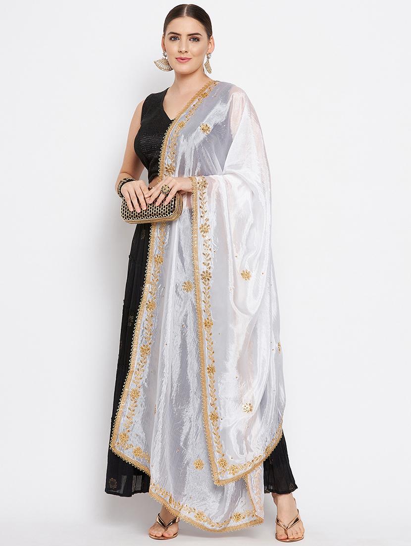white embroidered dupatta - 20012098 - Standard Image - 3