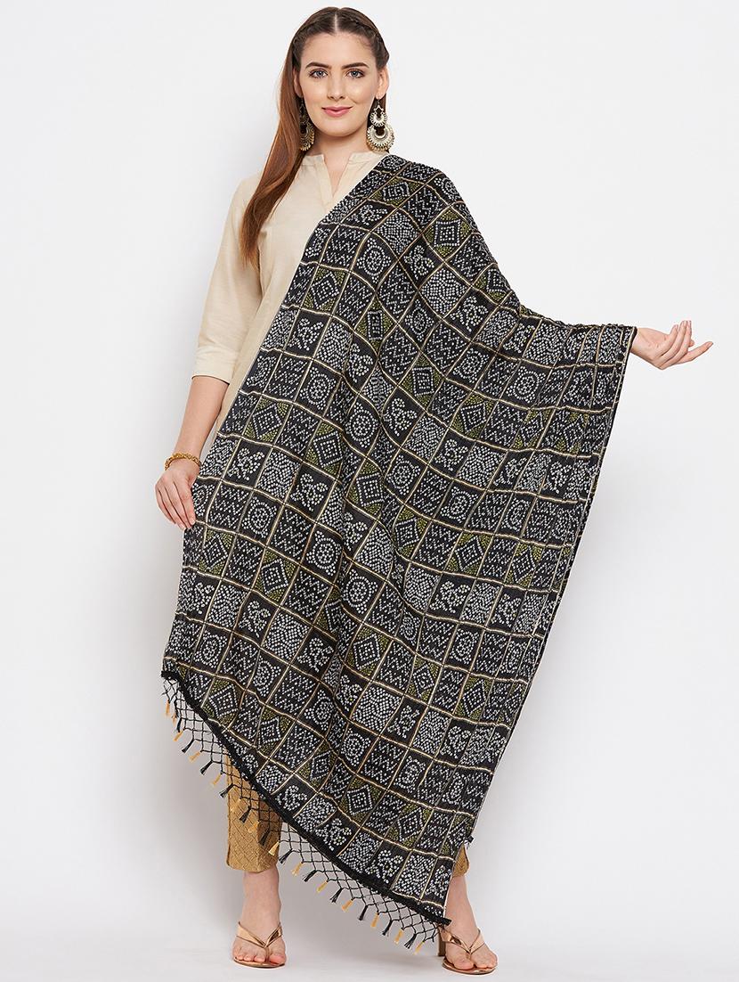 black silk blend dupatta - 20012115 -  Zoom Image - 0