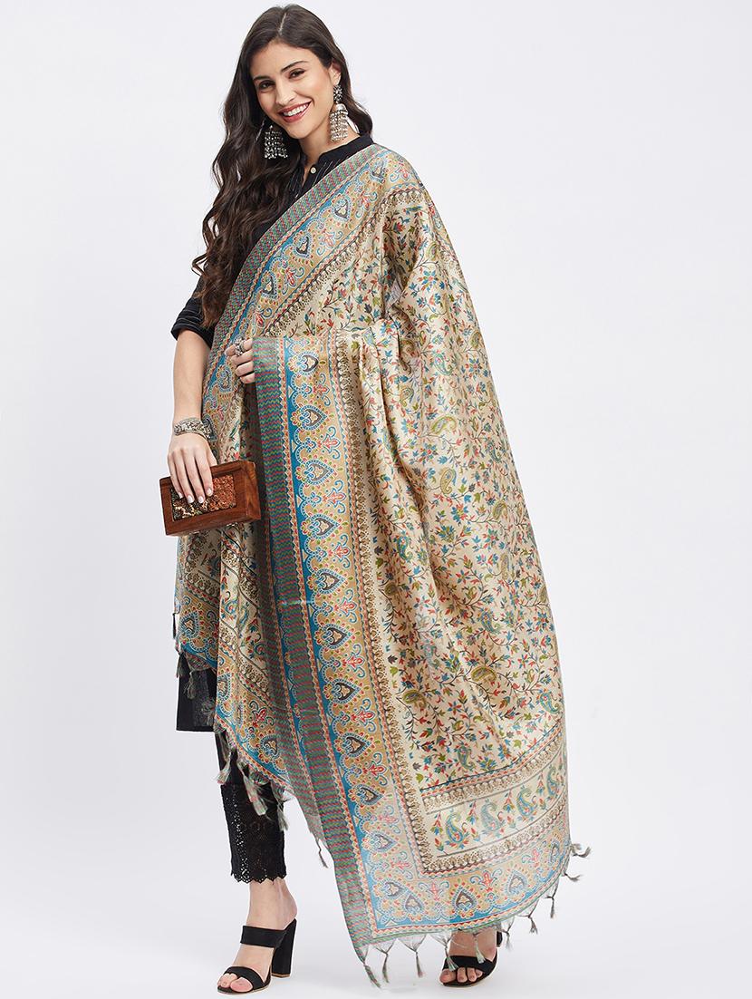 blue silk blend dupatta - 20012159 - Standard Image - 3