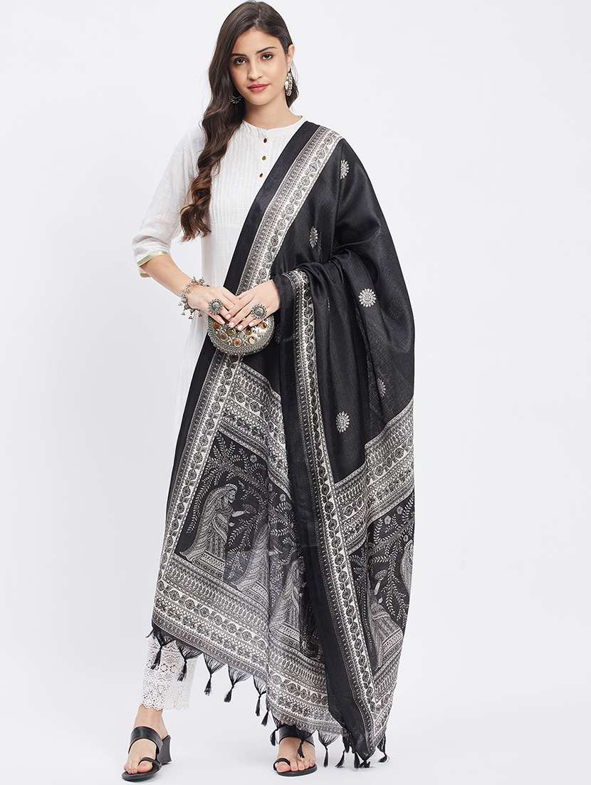 black silk blend dupatta - 20012165 -  Standard Image - 3