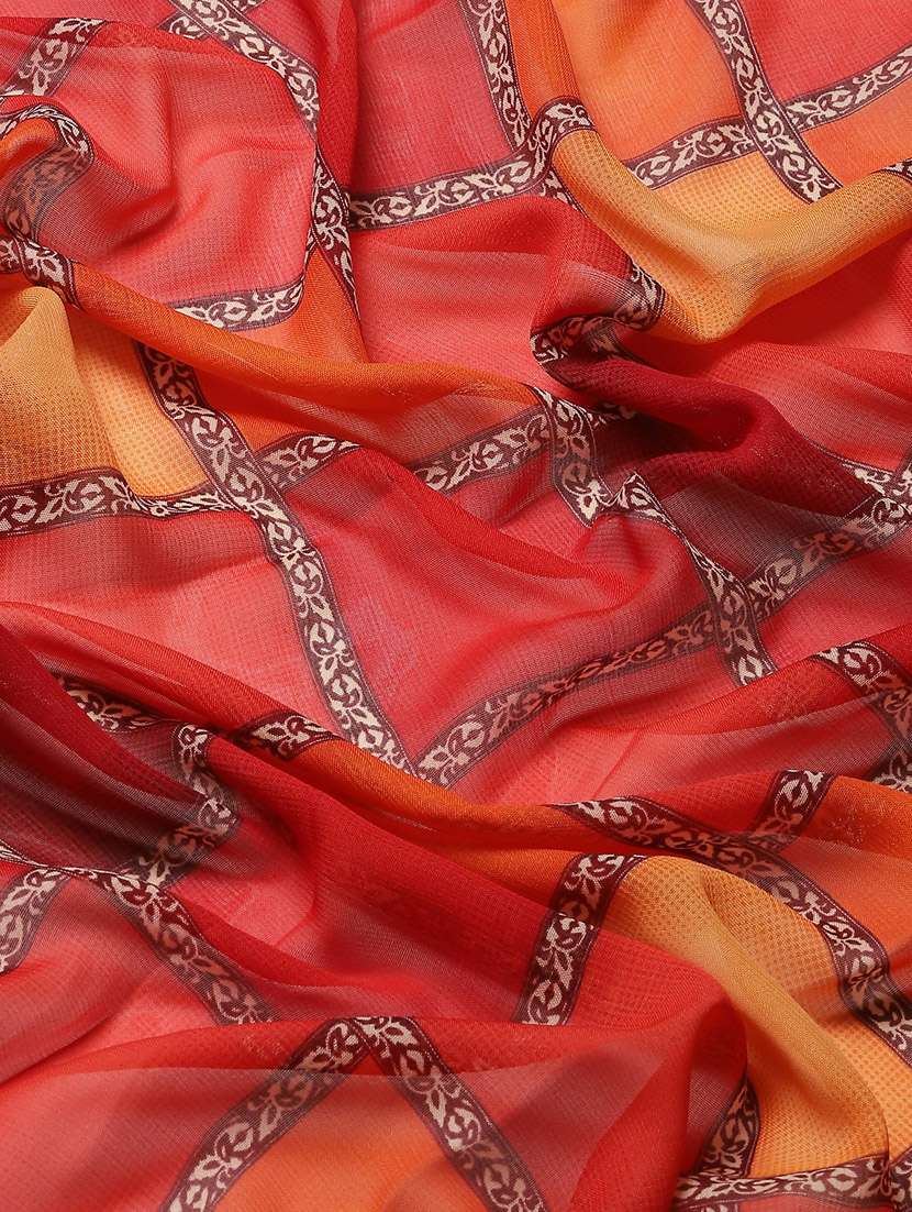 women's checks red colored saree with blouse - 20012584 - Standard Image - 3
