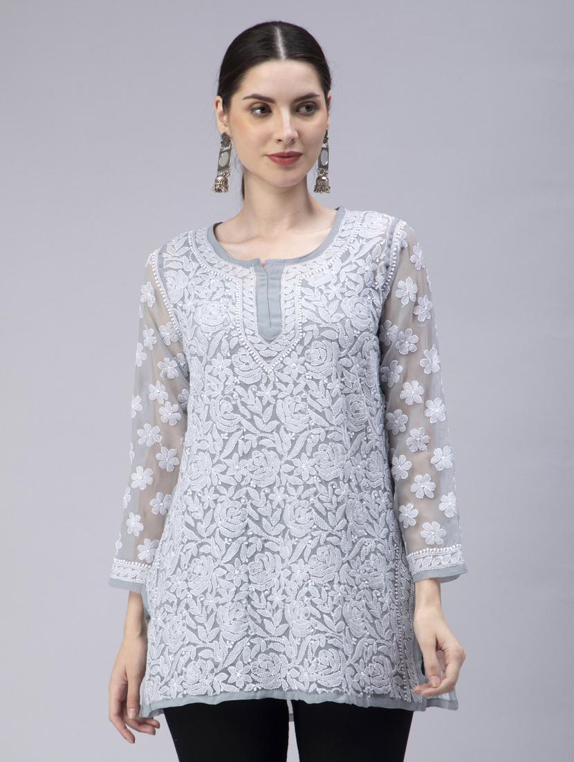 chikankari georgette short kurti - 20012909 - Zoom Image - 0