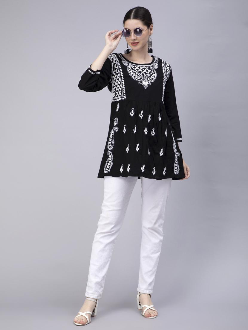 chikankari georgette short kurti - 20012915 - Standard Image - 3
