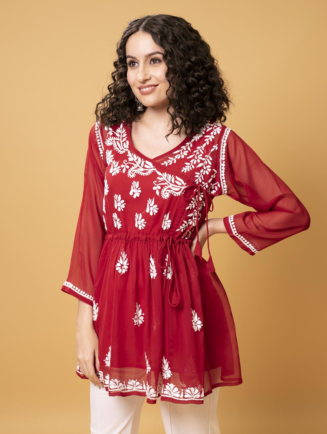 chikankari georgette short kurti - 20012918 -  Zoom Image - 0