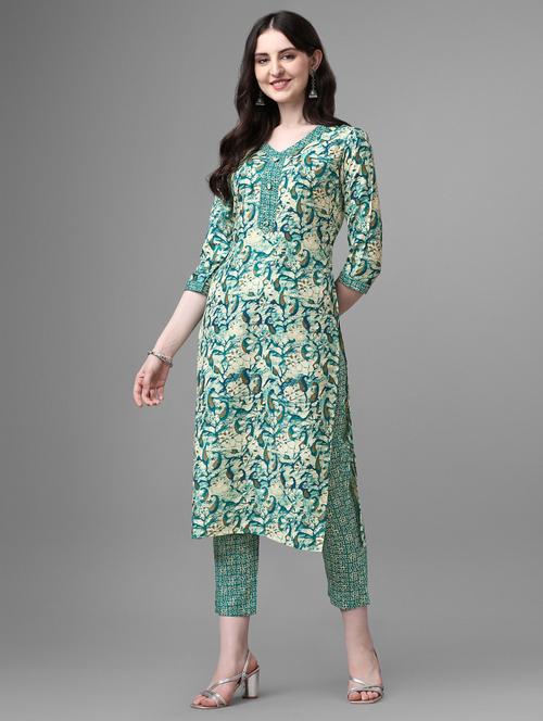 blue cotton kurta pant set - 20013021 - Standard Image - 0