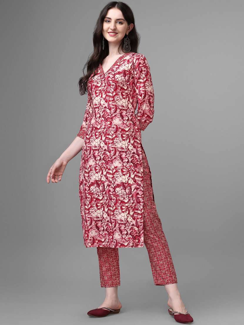 red cotton kurta pant set - 20013023 - Zoom Image - 0