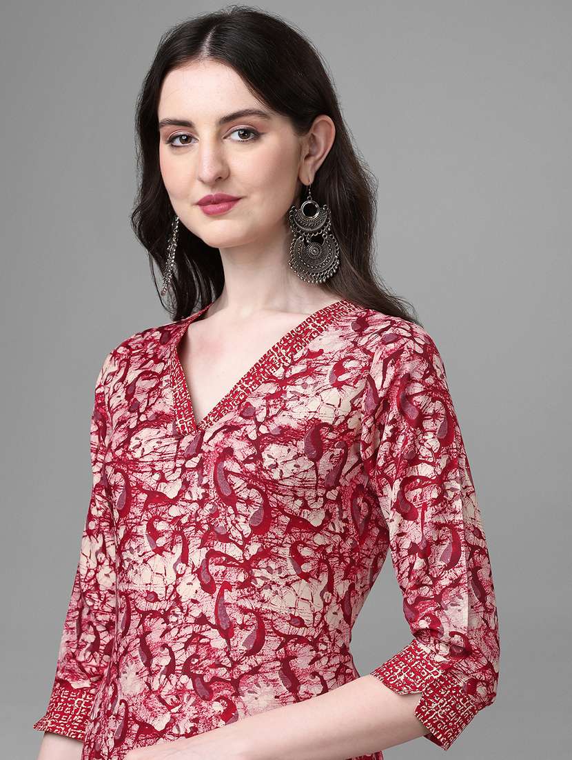 red cotton kurta pant set - 20013023 - Standard Image - 5